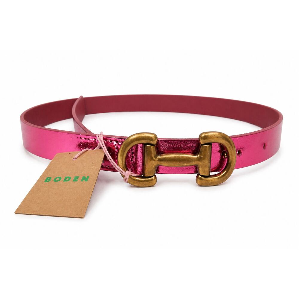 Boden Horse Bite Iris Snaffle-Trim Leather Belt Metallic Hot Pink Small